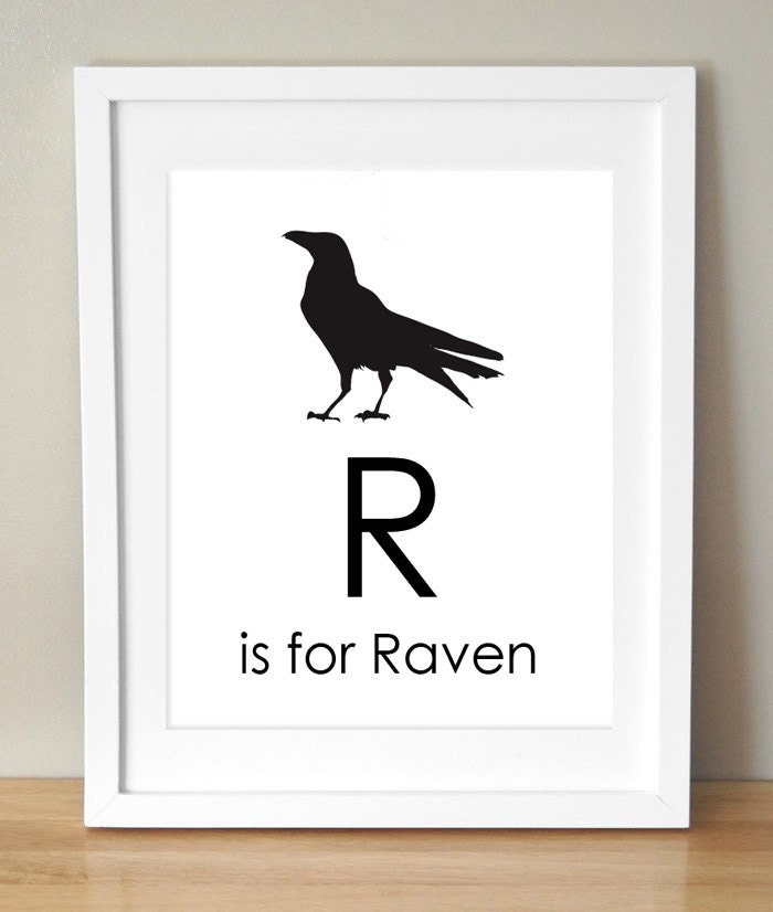 R is for Raven 8x10 Art Print Personalized Baby Kids Nursery Decor