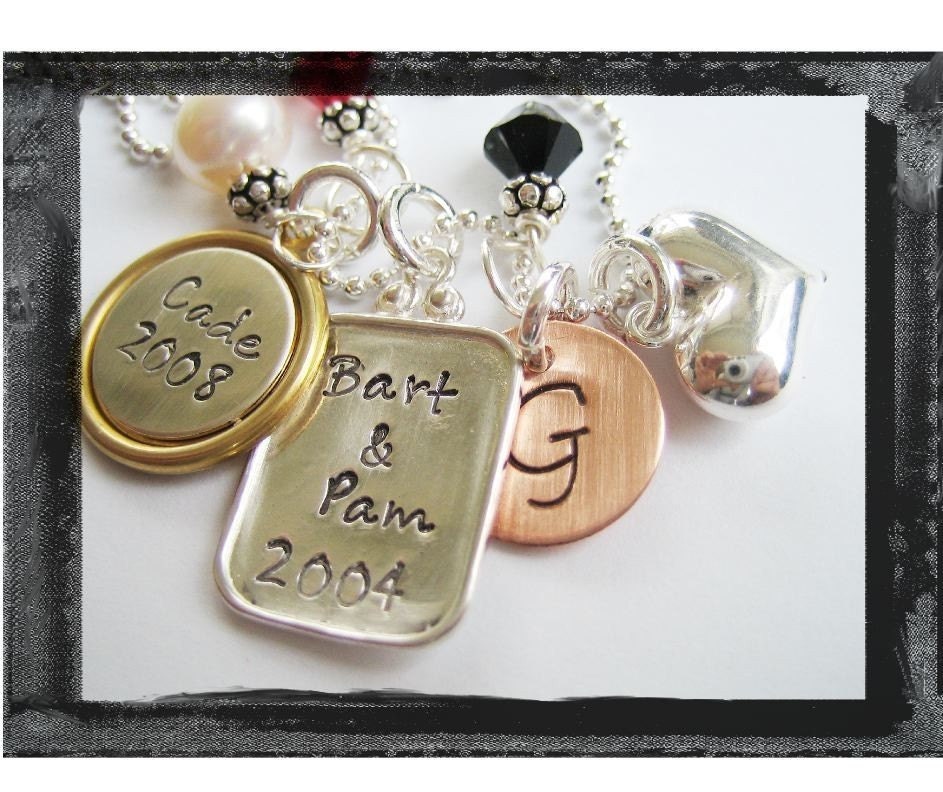 Hand Stamped Mixed Metals Charm Necklace
