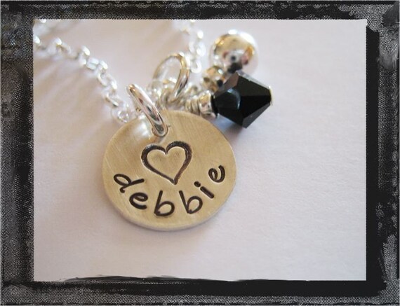 Hand Stamped Necklace - Sterling Silver Charm Jewelry - Name Design Stamp Birthstone