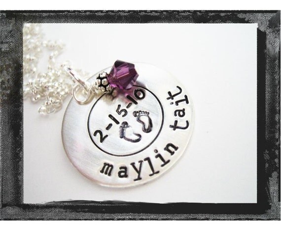 Hand Stamped Sterling Silver Circle Pendant Necklace with Design stamp