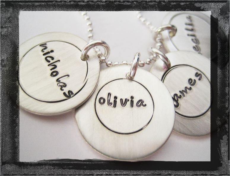 Hand Stamped Necklace Personalized Jewelry Sterling Silver CIRCLES 4 Family Necklace