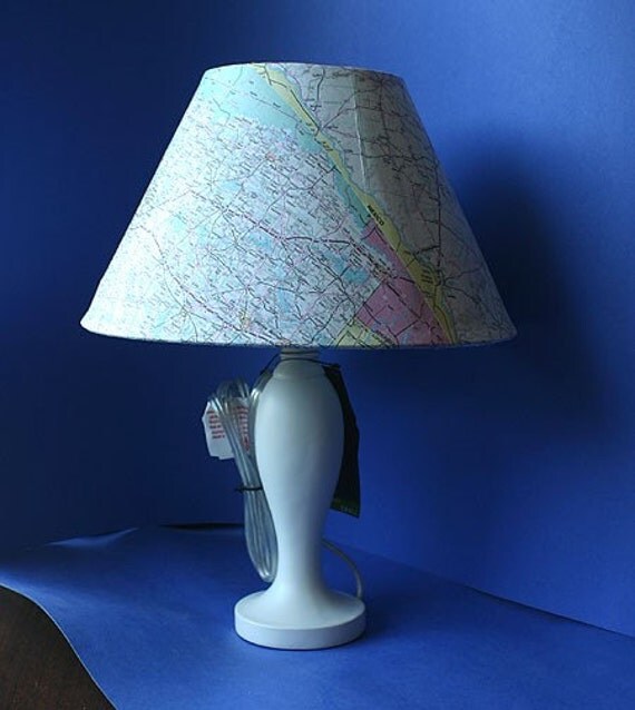 Recycled map lamp Dallas Texas