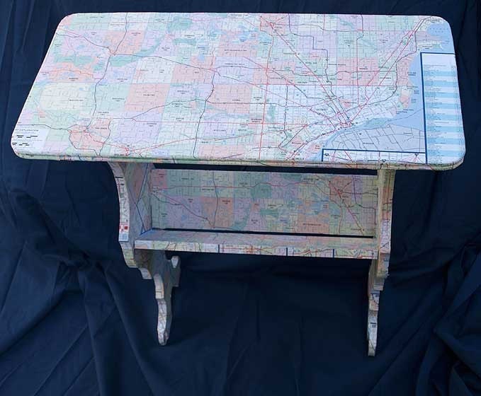 Recycled map end table--Detroit, Michigan