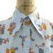 70s Cotton Pointy Collar Button Up Shirt with People Print