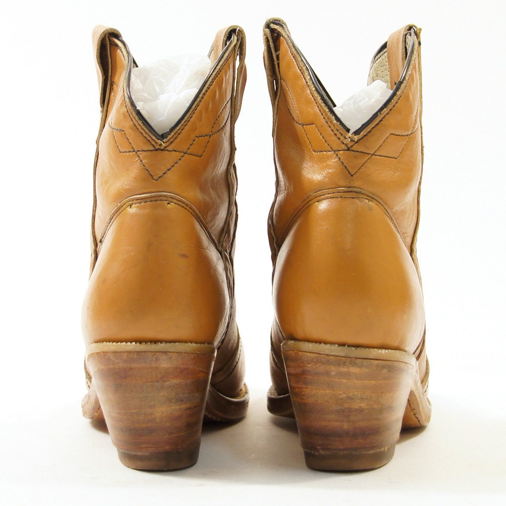 Caramel Leather Ankle Cowboy Boots / Women's sz 7.5