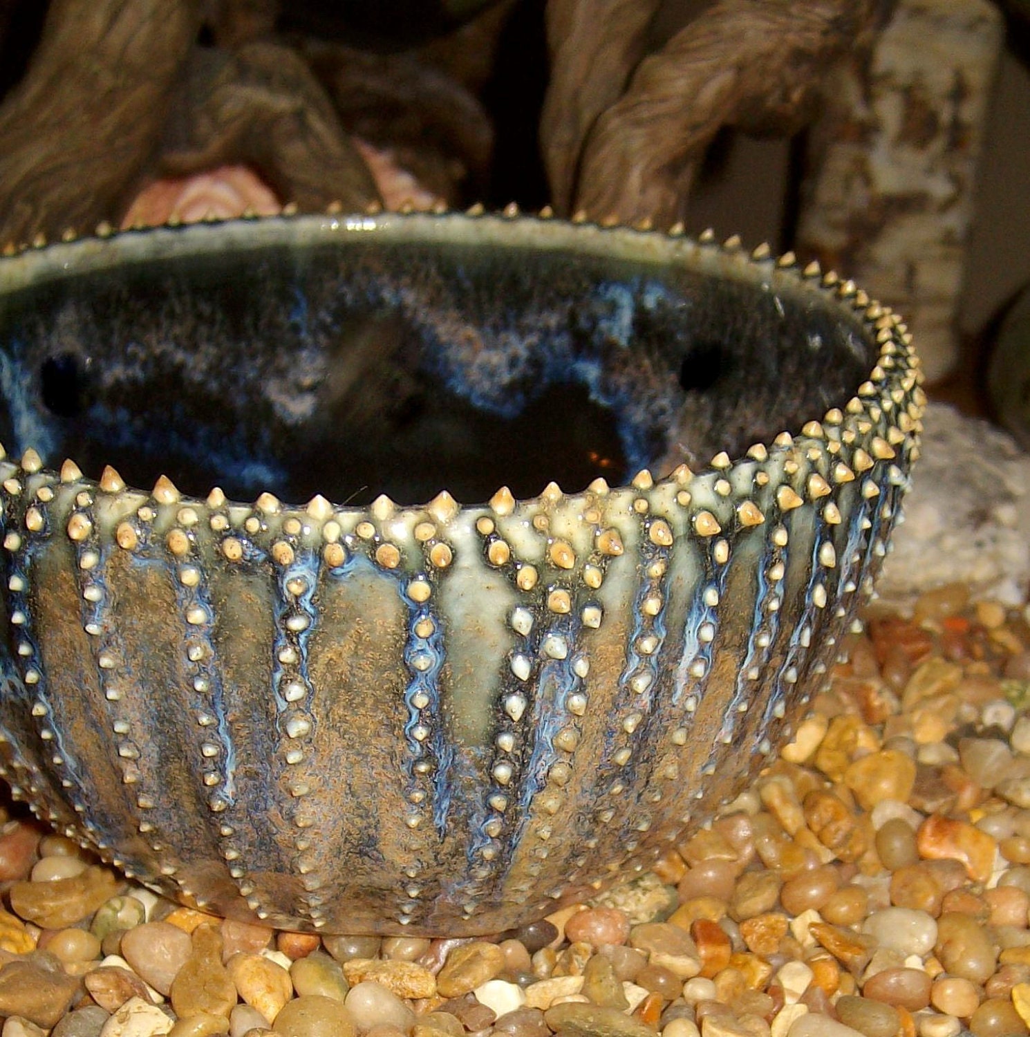Sea Urchin bowl candy or trinket dish in an oil slick rainbow of colors