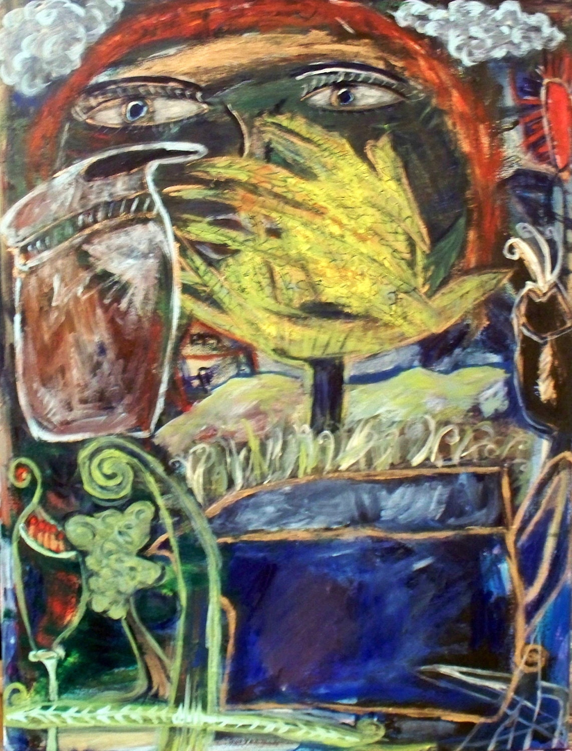 Print, "Eyes Behind the Flowers"