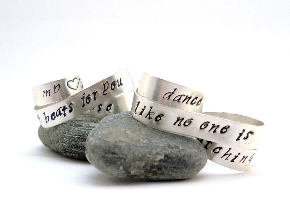 Personalized Ring, Custom Sterling Two Finger Ring, Stamped Phrase Jewelry