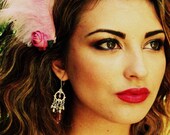 Pink Feather Fascinator Tall and Elaborate retro