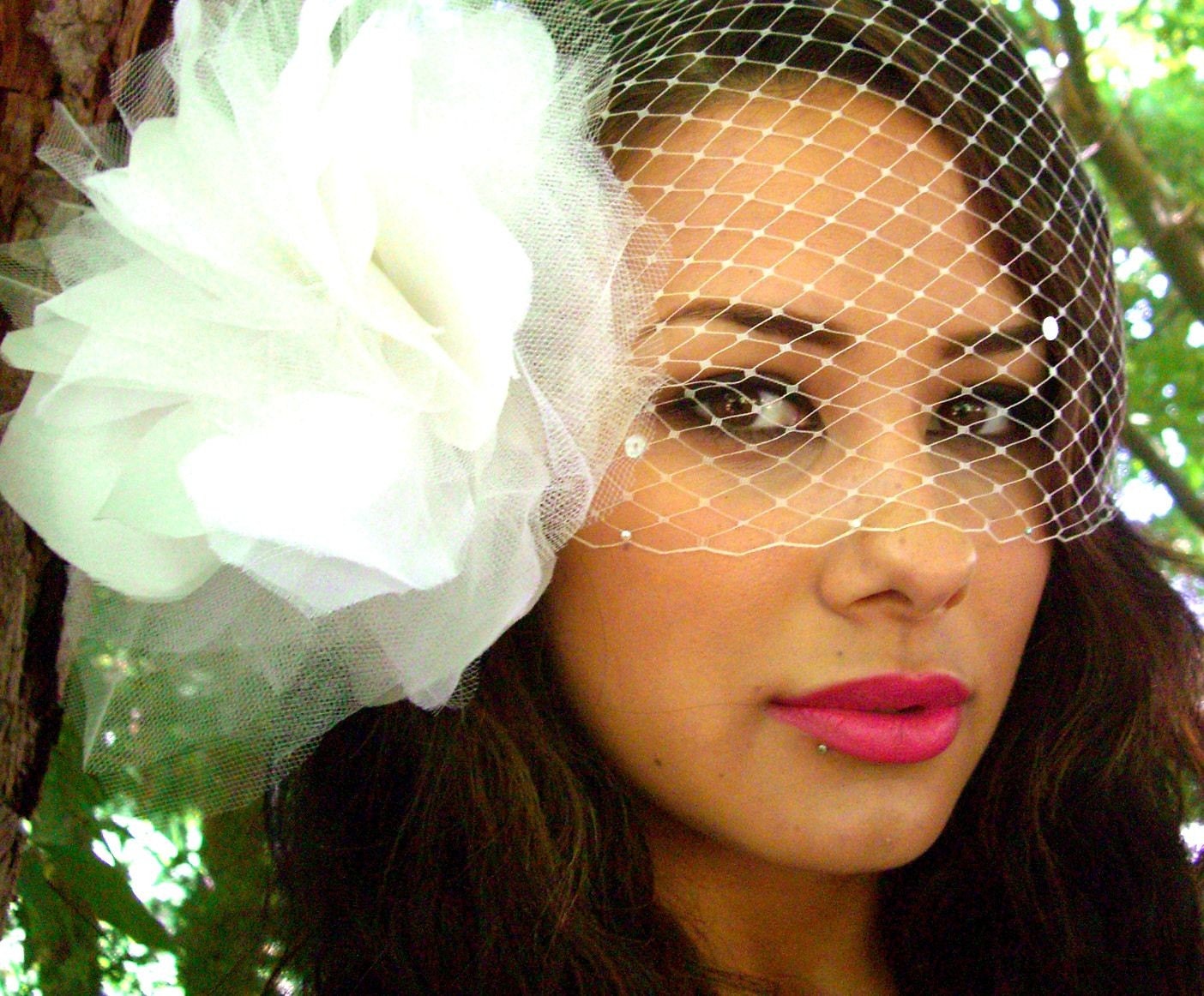 Custom Birdcage Veil Bandeau 9 inch Retro in White, Ivory Made to order