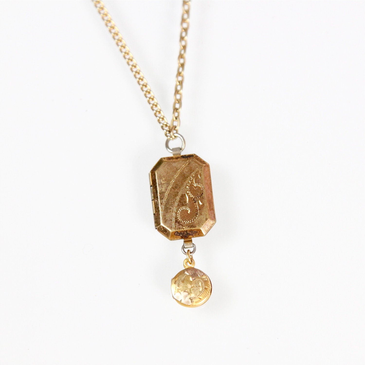 Two Tiny Vintage Lockets Necklace
