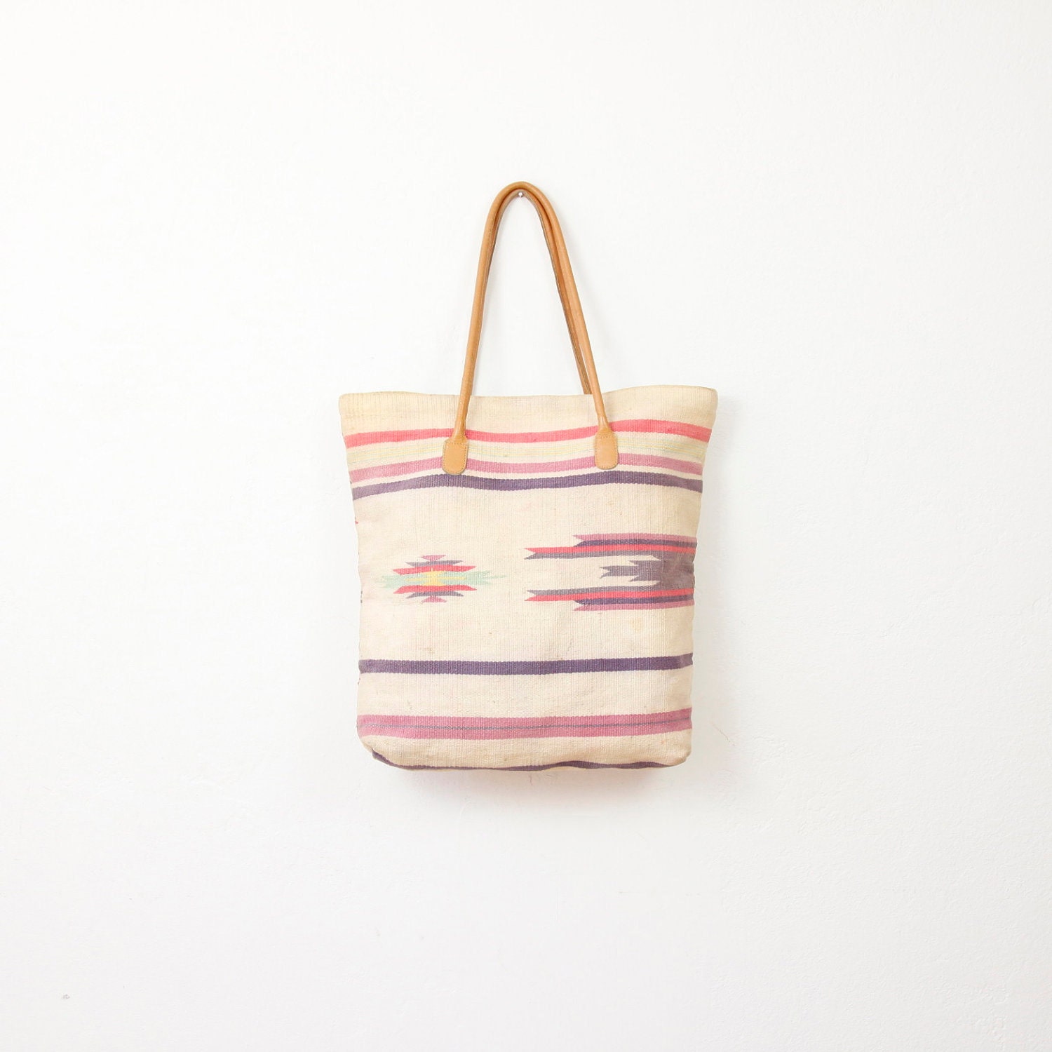 Ethnic Cream and Pink Kilim Textile Tote Bag