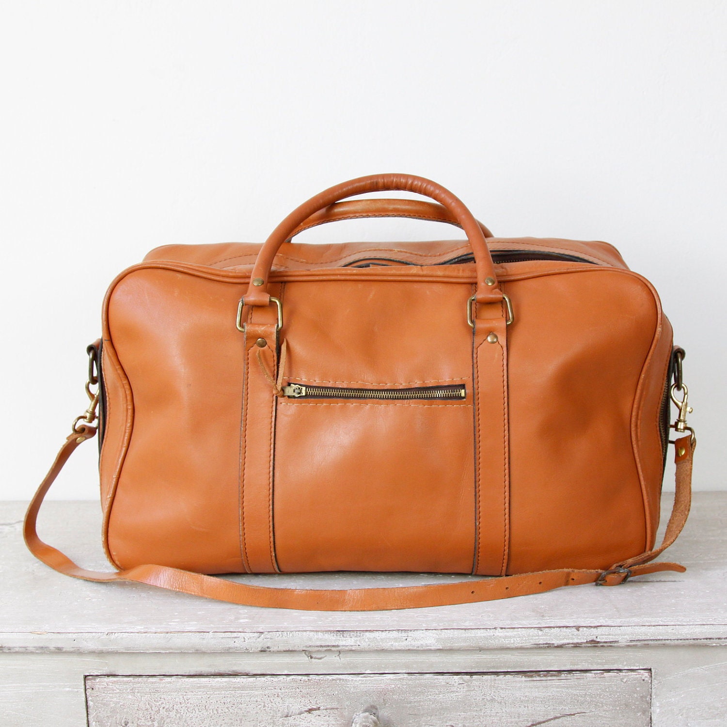 Brown Leather Travel Bag Large Vintage