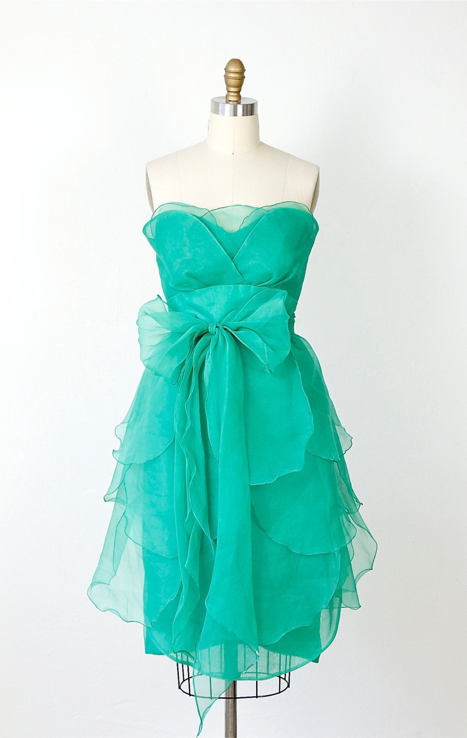 RESERVED for Xiaka Green Organza Petal Strapless Cocktail Dress