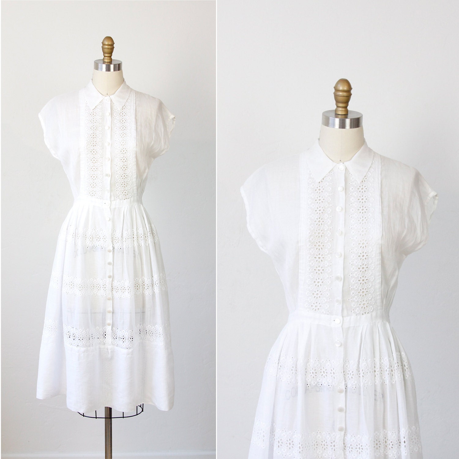 White Eyelet Dress Sheer Cotton Voile 1950s