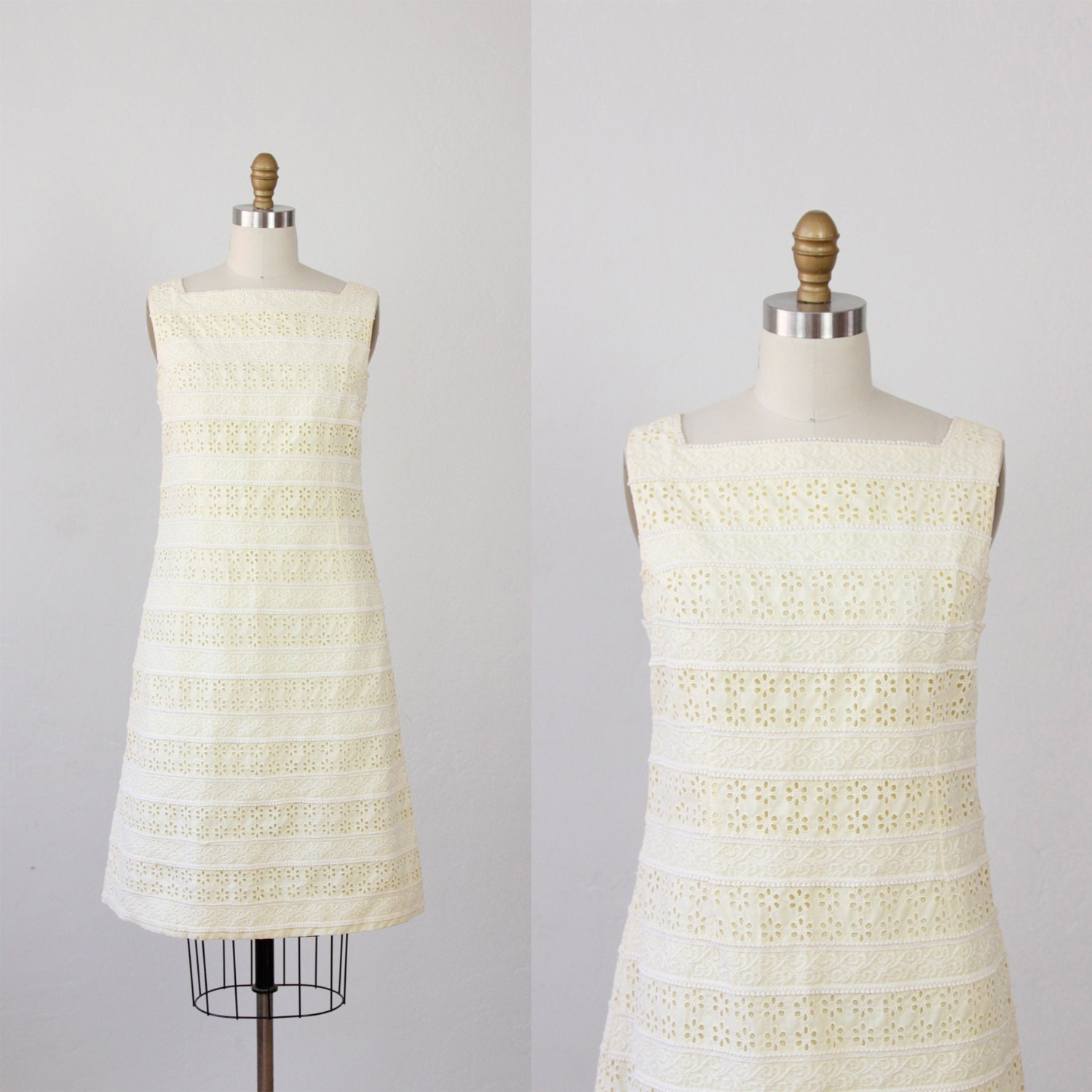 Pale Yellow Eyelet and Lace Aline Dress