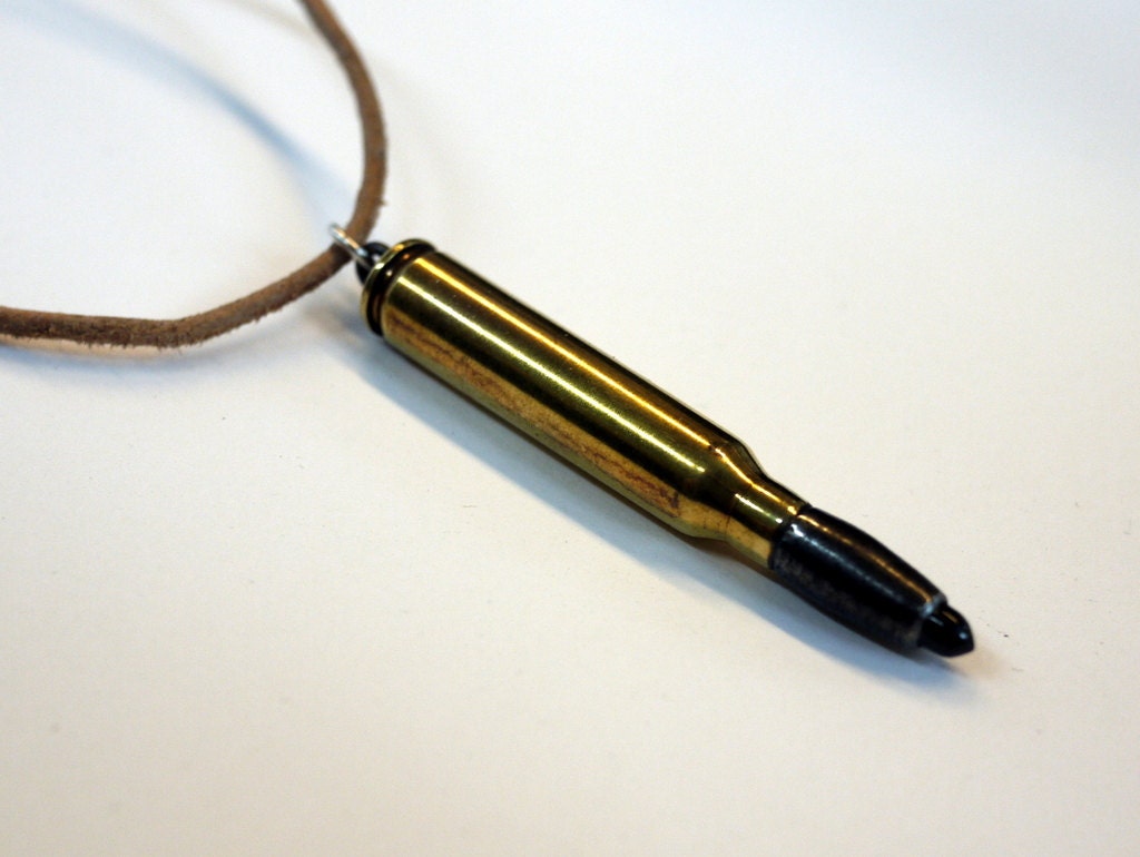 Werewolf Protection - Pendant made from found Brass Bullet Casing, Sterling Silver and Black Spinel