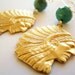 Tribal Earrings, Native American Inspired Jewelry, Raw Brass Indians & Turquoise Beads, Bold Dangle Earrings - Chief