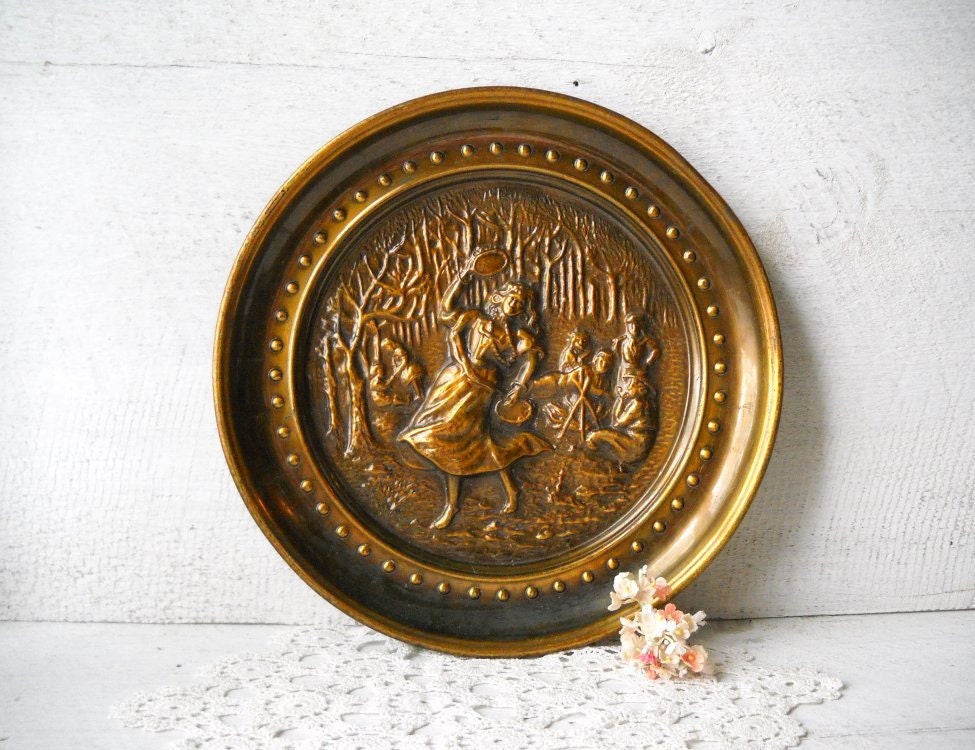Bronzed Brass Wall Plaque - Dancing Gypsy Girl - Elpec Large Wall Hanging