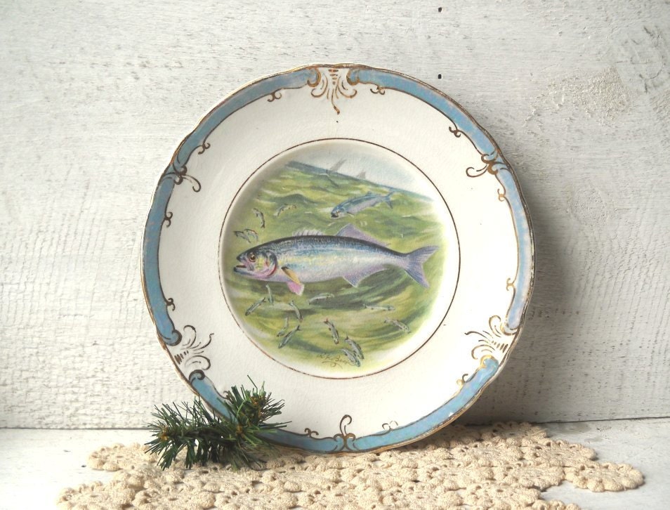 Antique Goodwin TROUT Game Plate Semi-Porcelain R K Beck Fish Transfer