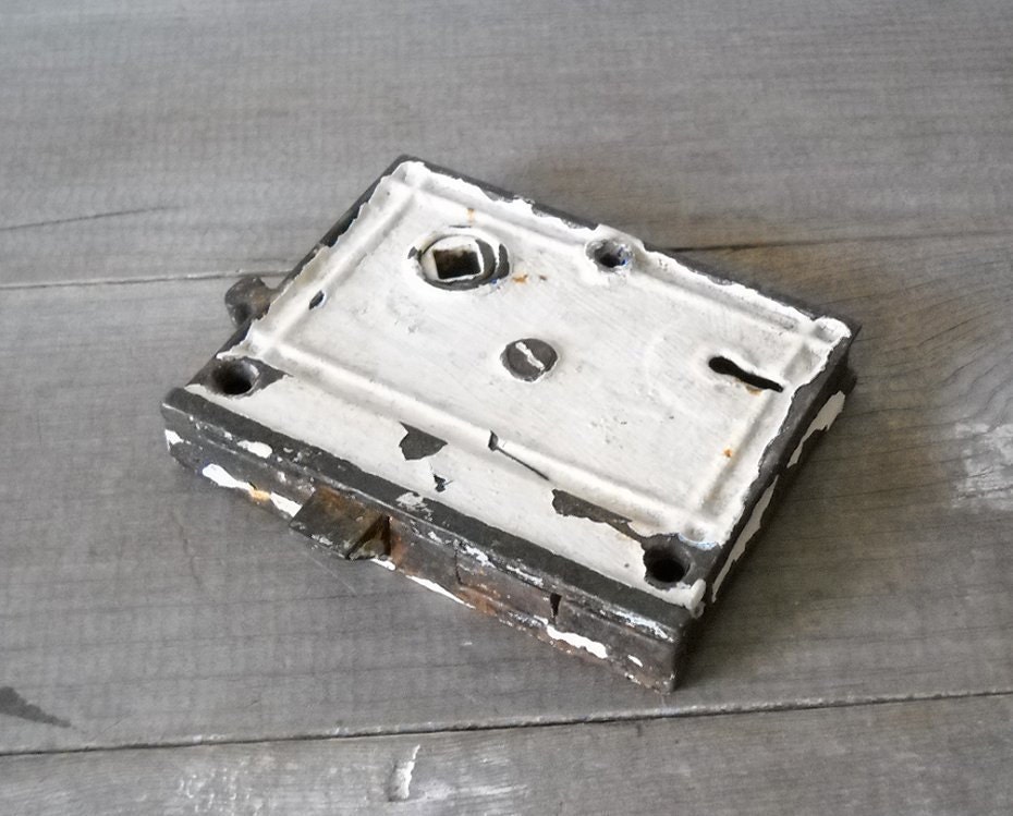 Antique Door Lock Mechanism White Chippy Paint