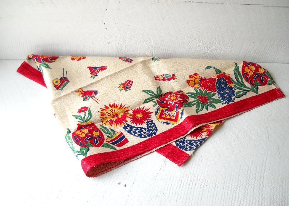 Vintage Mexican Motif Kitchen Towel Linen Runner