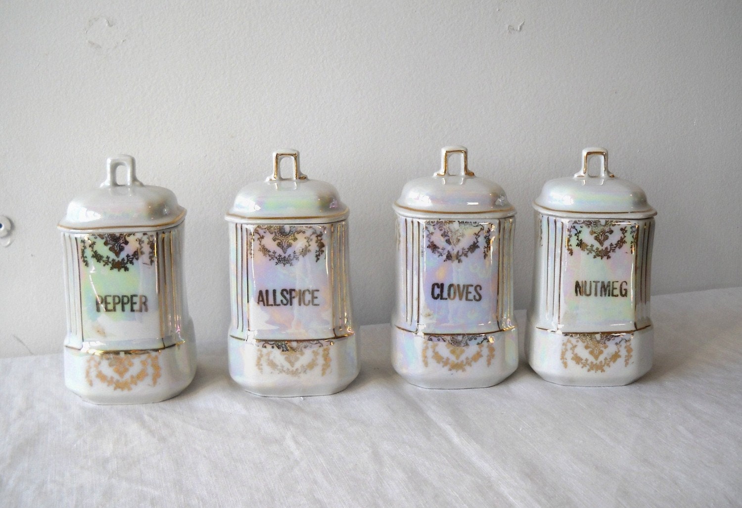 Vintage Porcelain Lustre Spice Jars Germany by MomsantiquesNthings