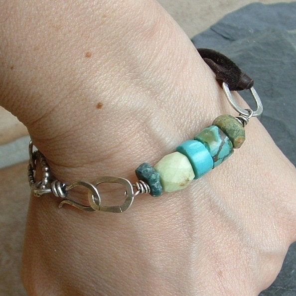 Sterling silver Bracelet Chunky Turquoise Funky rustic Nugget