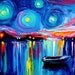 Midnight Harbor XXVI - 11x14x1.5 impasto abstract boat in seascape original oil painting by Aja