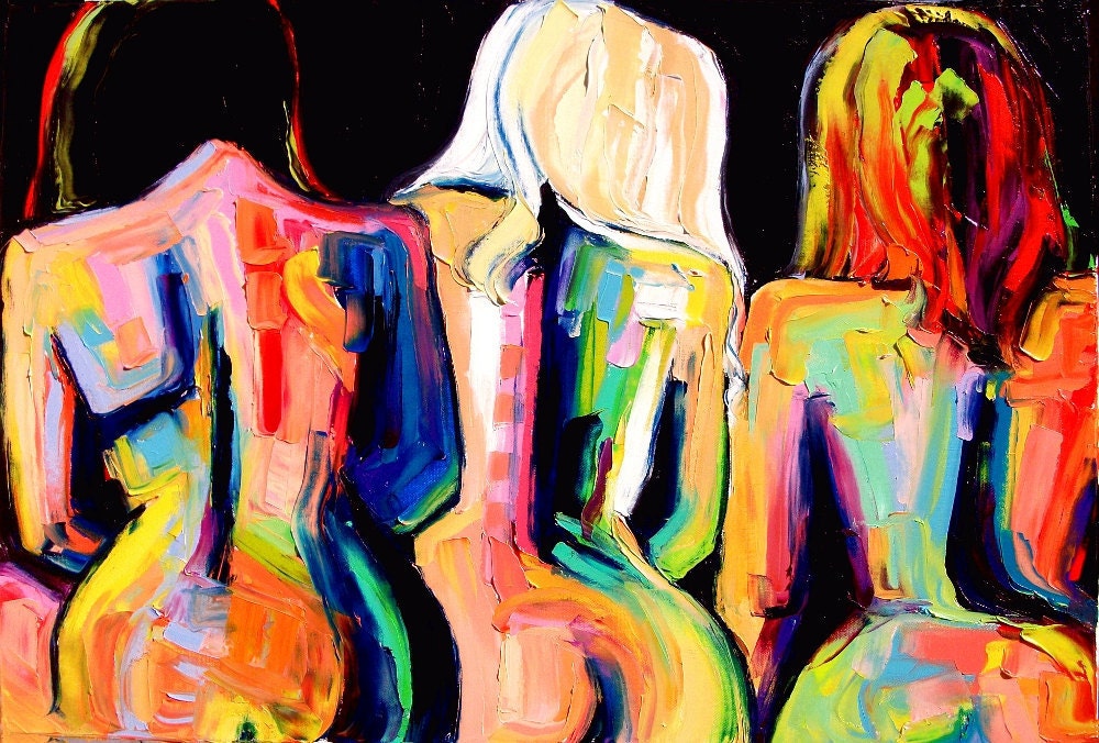 SALE Abstract nude original impasto oil painting by Aja