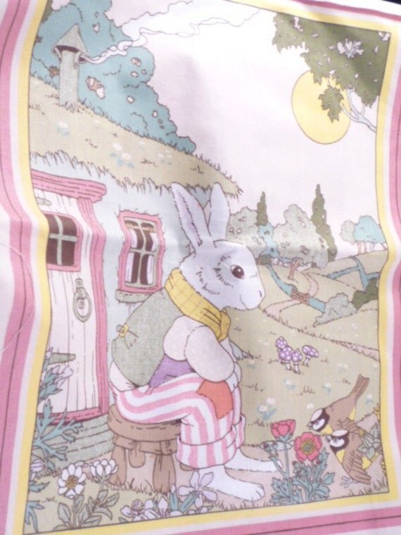four Peter Cotton Tail Rabbit garden Fabric Panels