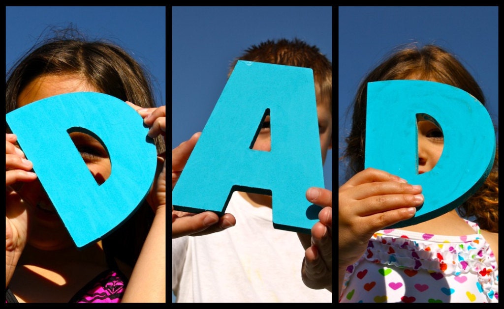 6 inch DAD unfinished wood letters with keyholes for hanging