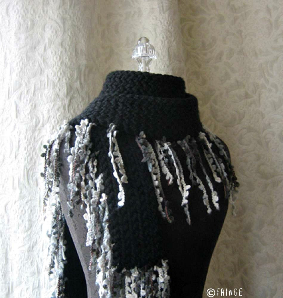 Saturday Night Fringe Scarf - Black, Grey and White