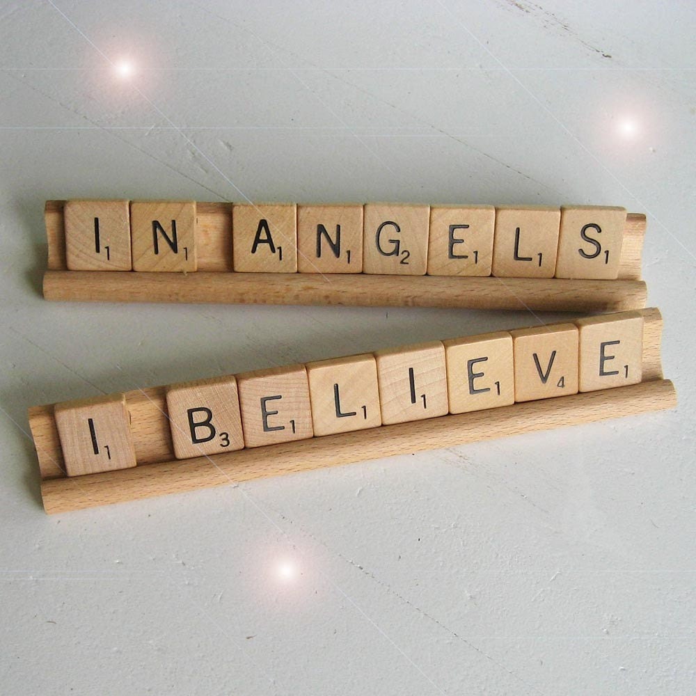 Scrabble Saying I Believe in Angels by RememberMeEmily on Etsy