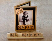 Be Happy Collage Card and Scrabble Saying Shabby Primitive Vintage Chic Photo Altered Art