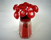 Vintage Red Button Bouquet Flowers in Sugar Sprinkle Shaker Jar
