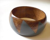 Grey Geometric Stained Wood Bangle- S-XL