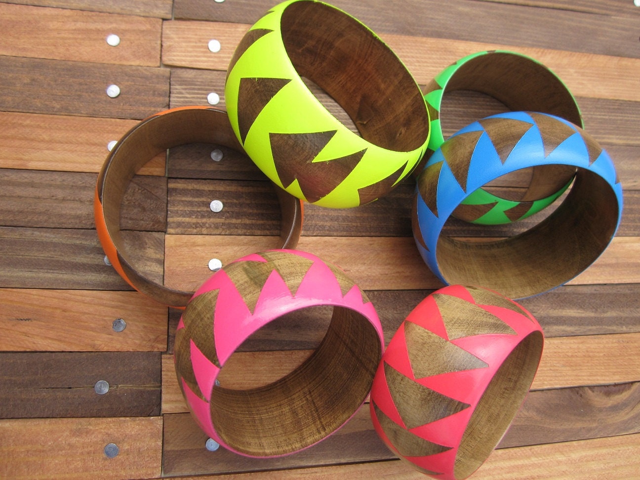 Neon Yellow Stained Wood Bangle- S - XL