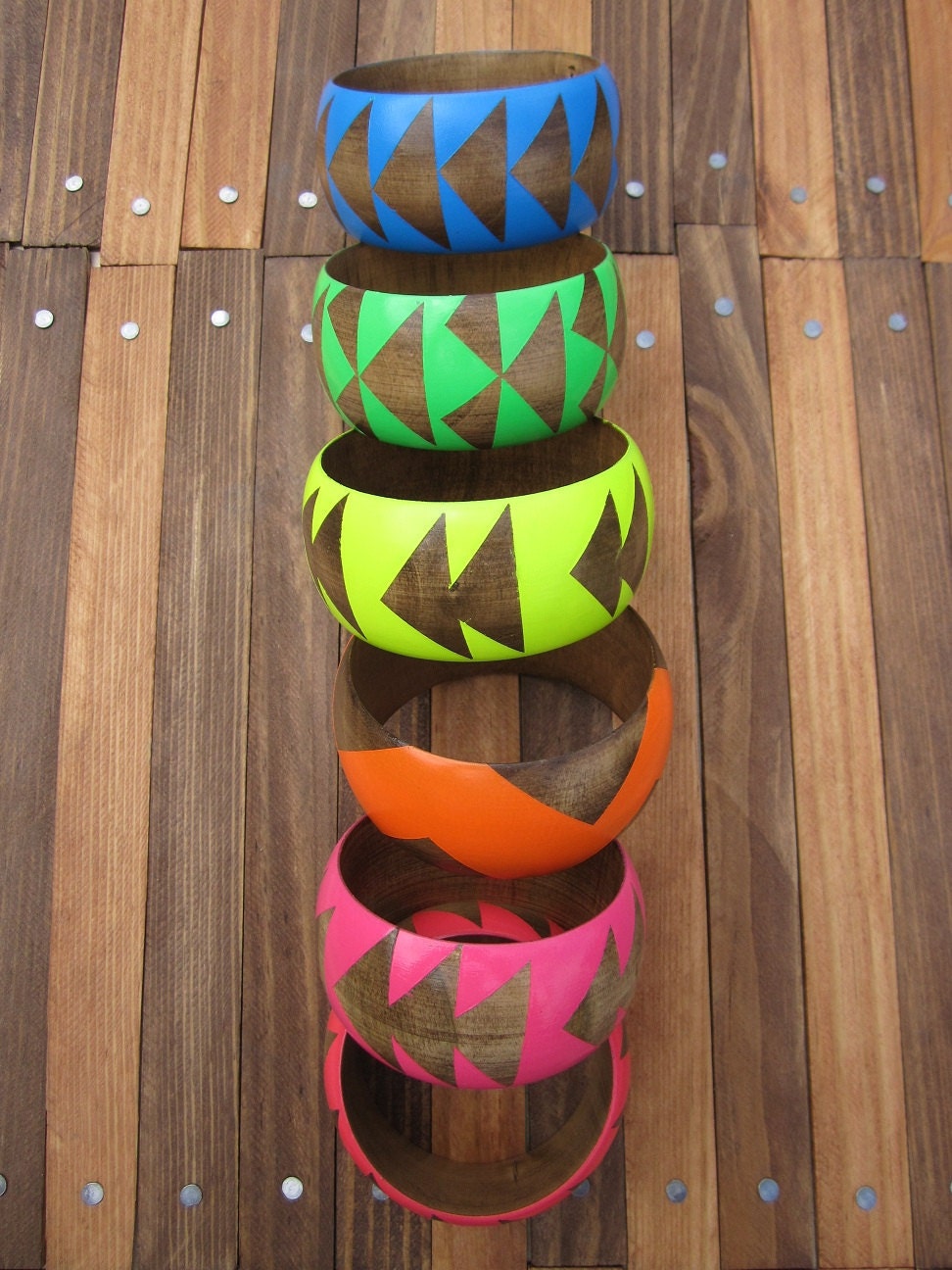 Neon Yellow Stained Wood Bangle- S - XL