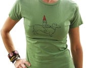 Dachshund & Gnome Women's Graphic Tee-Screen Printed 100% Cotton-Avocado Green-Gift for Women