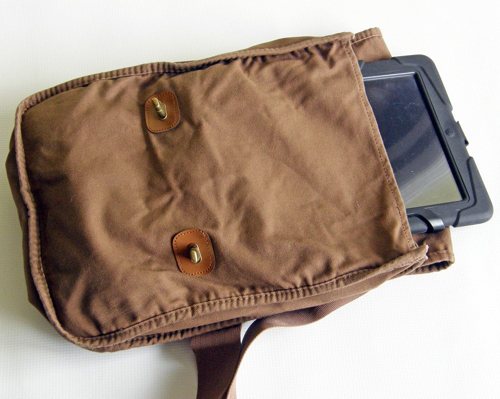 Gnome and Dachshund Messenger Bag-Field Bag-Screen Printed Cotton Canvas-  Gift Under 30 Dollars