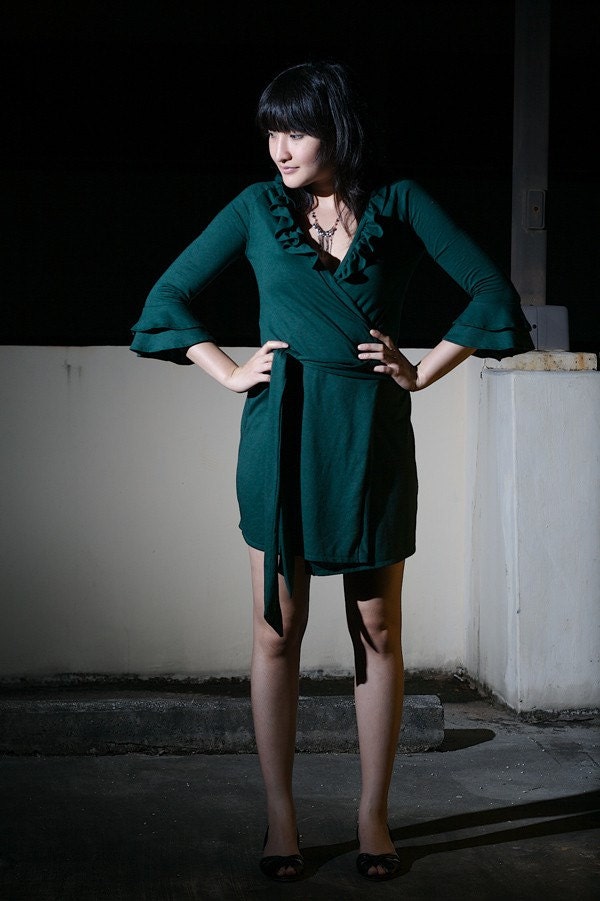 NENEEE ruffle wrap mini dress