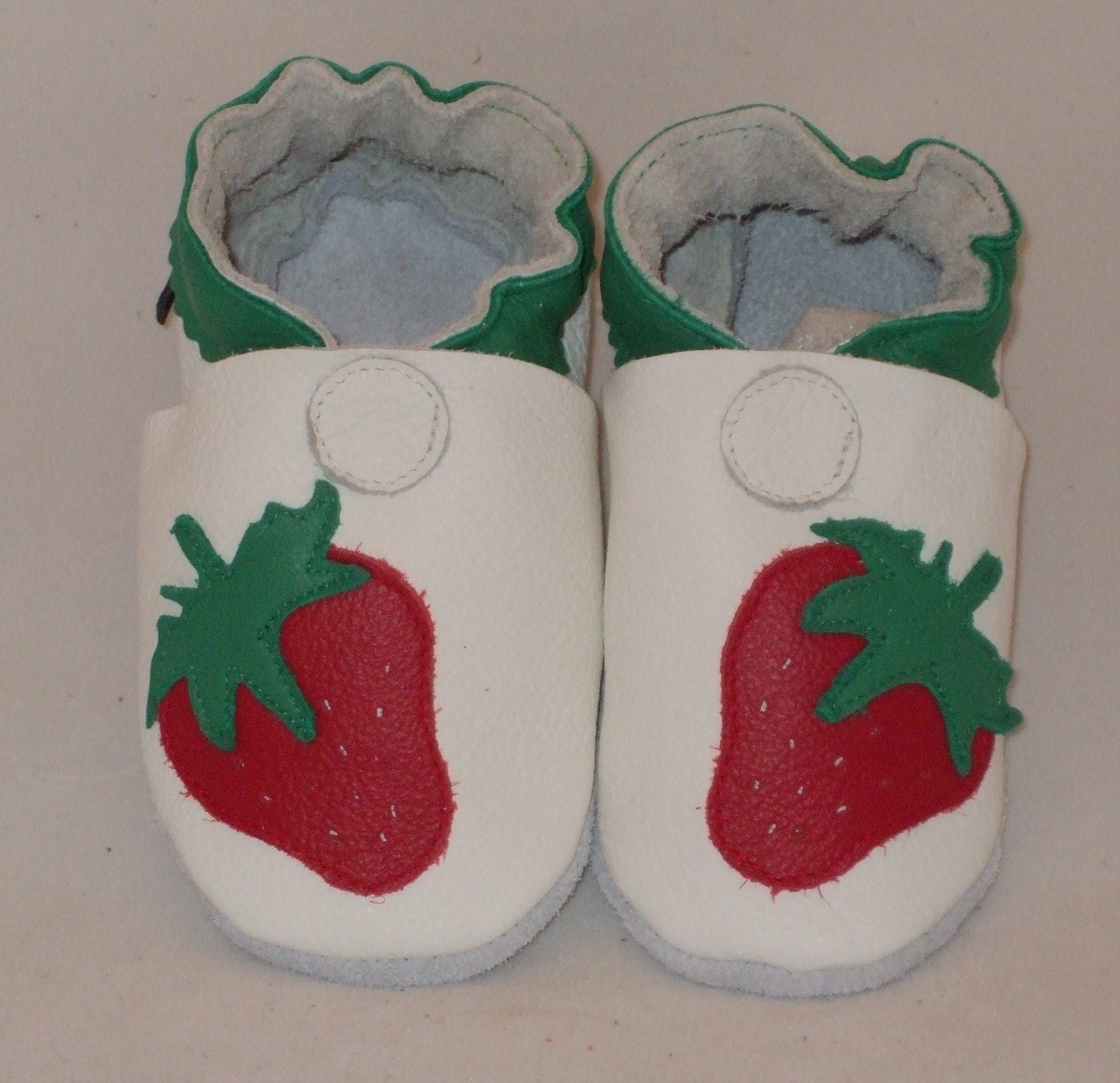 Soft sole leather BABY shoes white w strawberry, pick your size