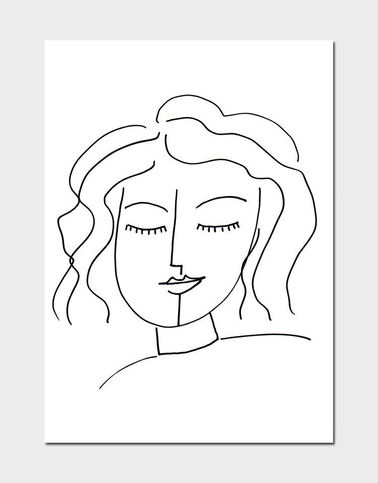 Inner Peace DRAWING - Peaceful Woman ART PRINT, Woman Drawing, Yoga Art, Line Drawing Print - 5 x 7 Giclee by Claudine Intner