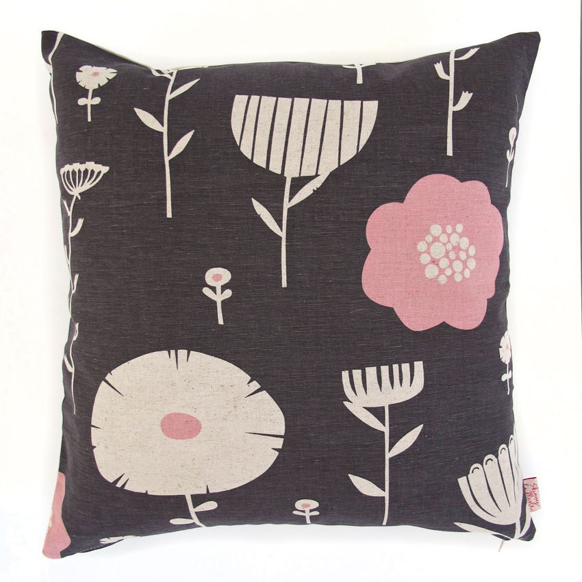 Cushion cover 50x50cm - Wild Flowers, in Strawberry Plum