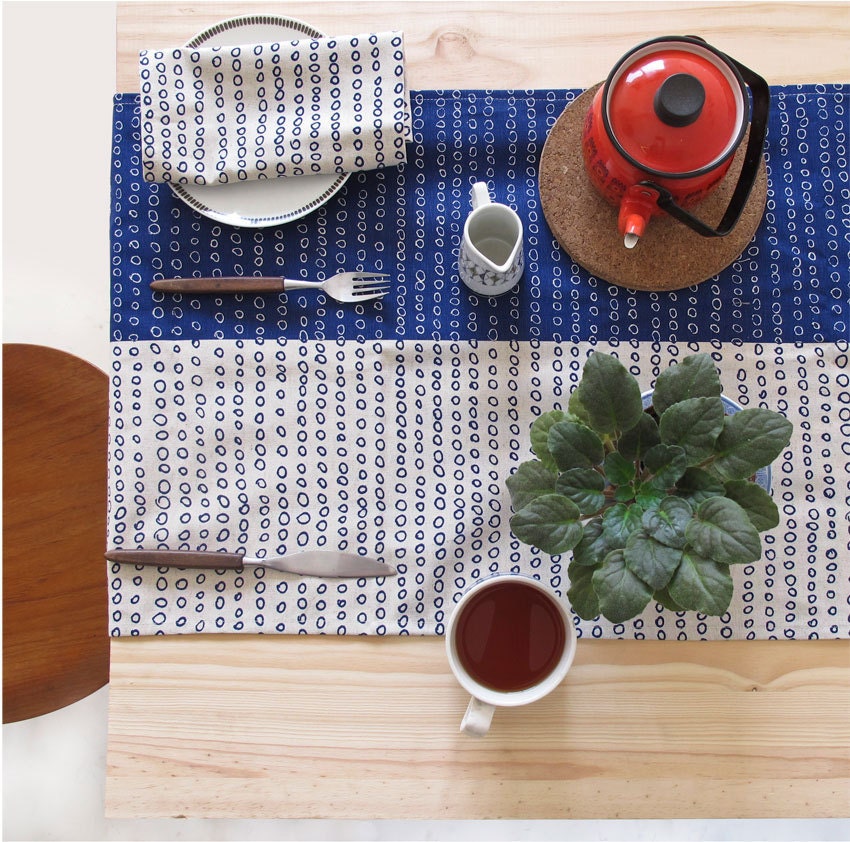 Table Napkin pair - Abacus, in Inky Blue