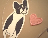 Lola the Boston Terrier Heart Valentine Blank Note Card Paper Applique Felt Heart with Envelope