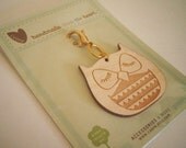 Stewart the Owl Wooden Engraved Keychain Zipper Pull
