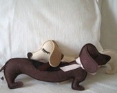 Fisher the Dachsund Weiner Dog Wool Felt Applique Plush Doll Pillow