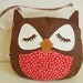 Stewart the Owl Red Polka Dot Belly Applique Canvas Tote Purse Handbag Shoulder bag